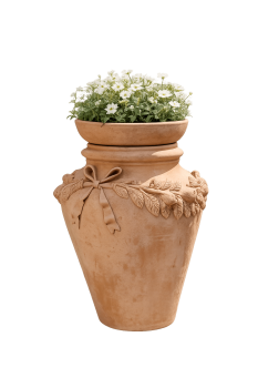 Preview: Orcio con Fiocco – Klassischer Terracotta Krug aus Impruneta mit Girlanden und Schleifen, handgefertigt